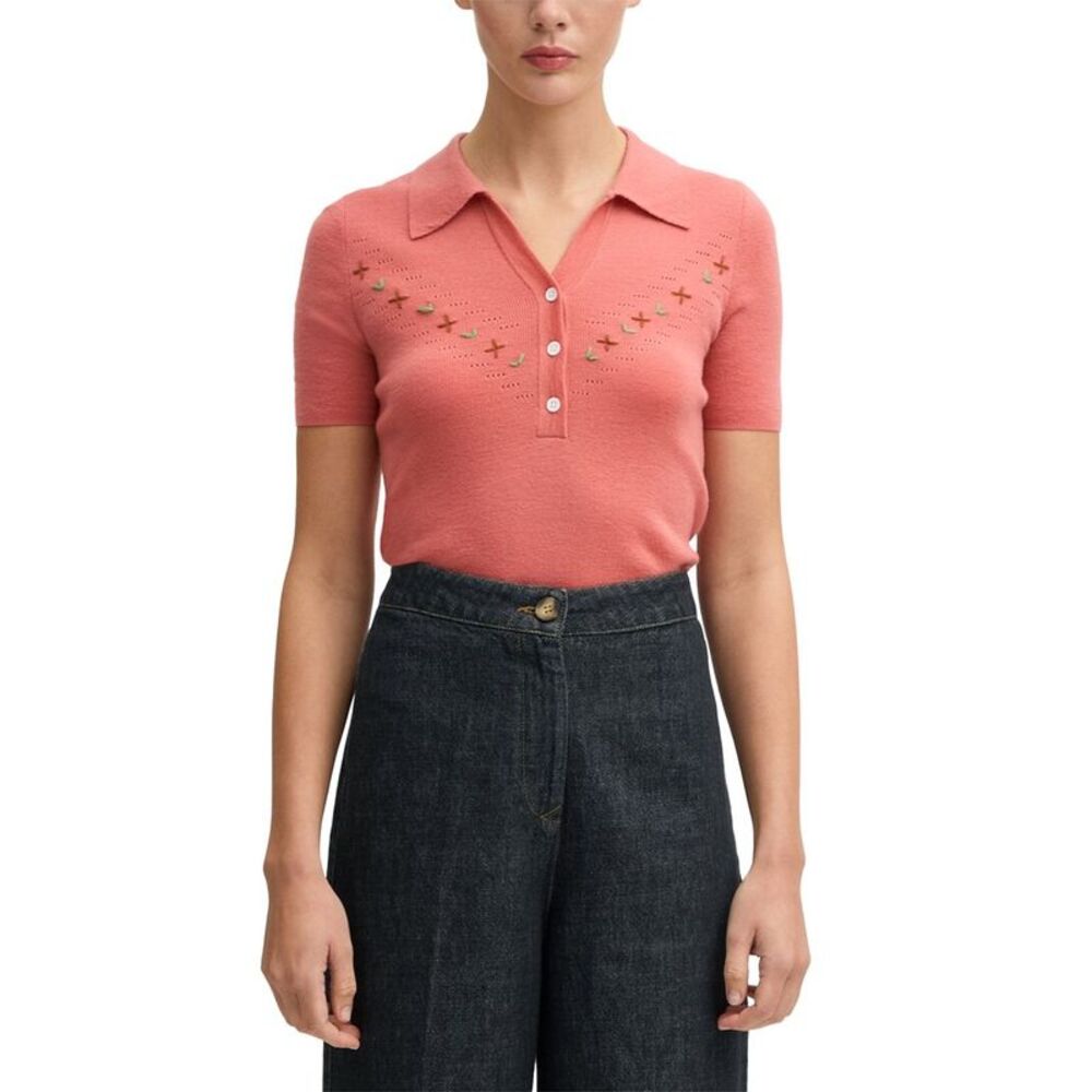 NWT LK Bennett Coral Short-Sleeve Knit Polo with Eyelet Detail